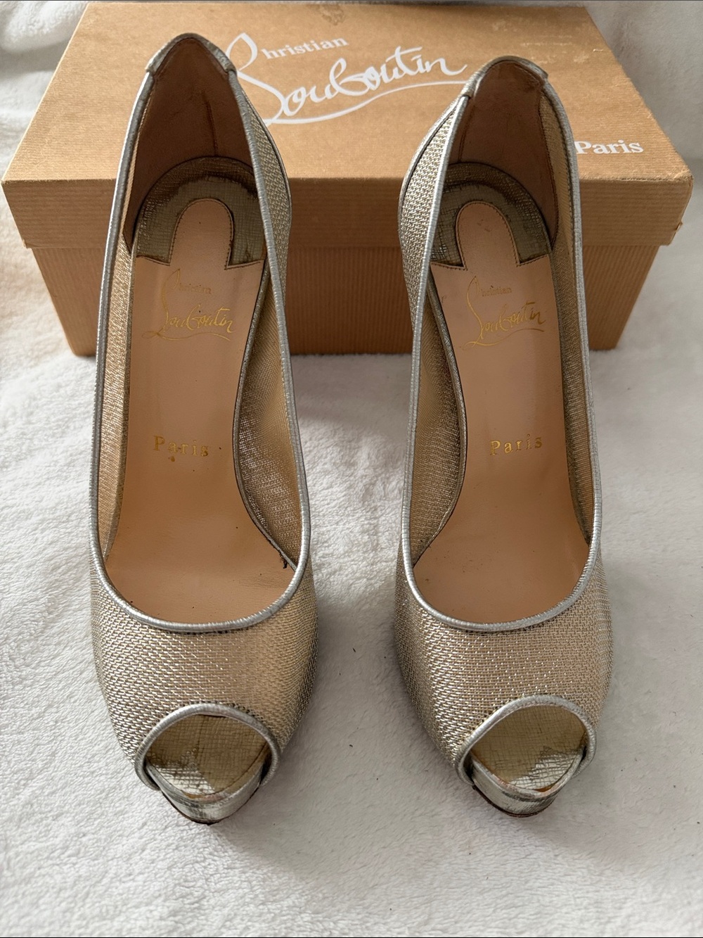 Christian Louboutin Metallic Gold Peep-Toe Pumps